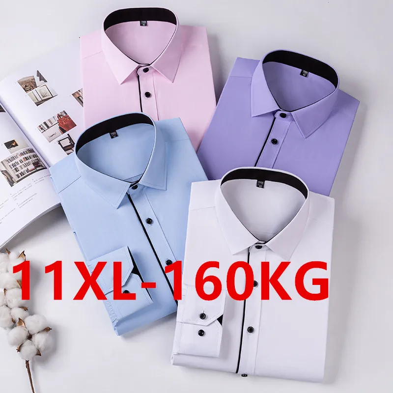 Top Trends: Classic Men Dress Shirt Long Sleeve Plus Large Size 8XL 9XL 10XL 11XL Business Office Purple White Slim Fit Social Twill Plain Shoppable Styles