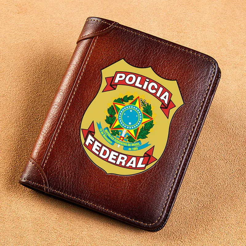 Top Trends: High Quality Genuine Leather Men Wallets Brasil Polícia Federal Badge Printing Short Card Holder Purse Billfold Men&#039;s Wallet Shoppable Styles