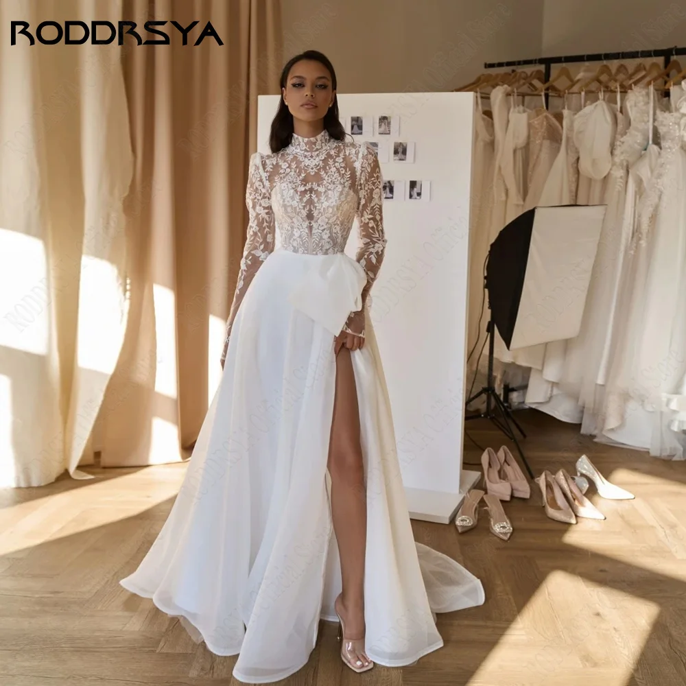 Top Trends: RODDRSYA A-Line Applique Wedding Dress Side Split Long Sleeves Tulle Bride Gown High Neck Illusion Bride Gowns Vestidos De Novia Shoppable Styles