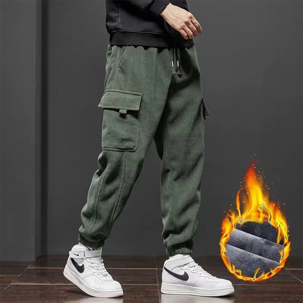 Top Trends: 2023 New Winter Fleece Warm Corduroy Pants Men Solid Color Pocket Baggy Trousers Thick Joggers Streetwear Harem Pants Men M-5XL Shoppable Styles