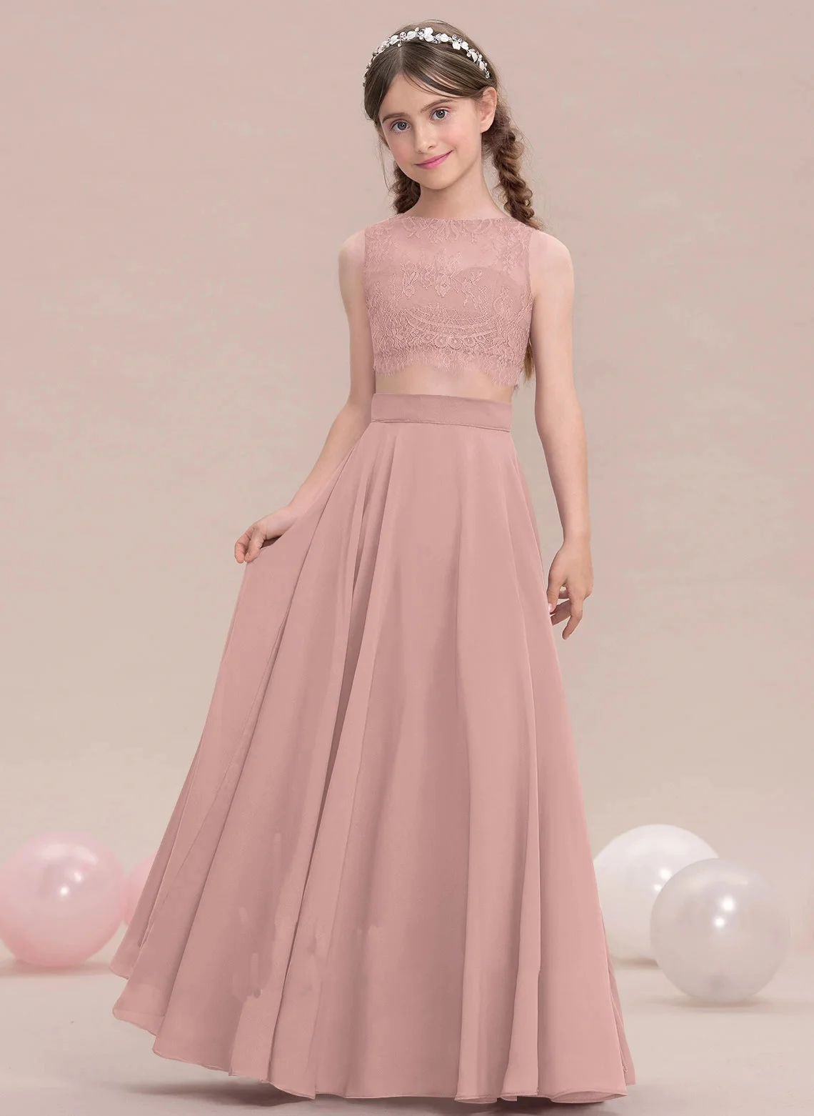 Top Trends: A Line Scoop Floor Length Chiffon Lace Junior Bridesmaid Dress Evening Dress New Elegant Banquet Gowns Shoppable Styles