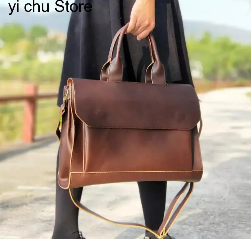 Top Trends: New Women Handbags Ladies Business A4 File Briefcase 14 Inch Laptop Bag Female Leather Shoulder Messenger Bag Travel Bags Shoppable Styles