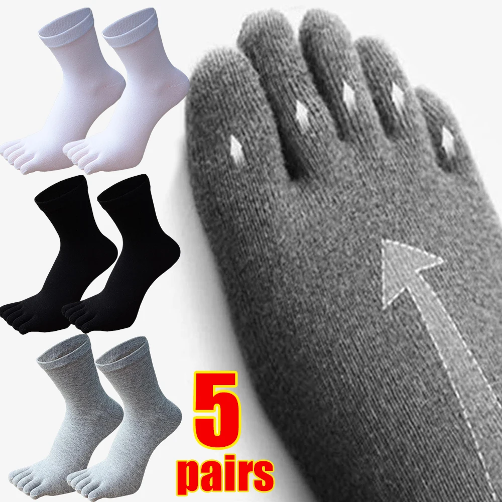 Top Trends: 5Pairs Toe Socks Men Cotton Five Fingers Socks Breathable Short Ankle Crew Socks Sports Running Solid Color Black Grey Male Sox Shoppable Styles