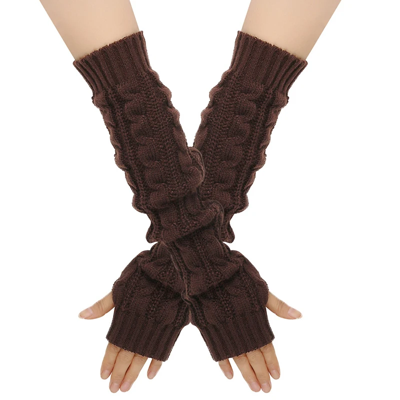 Top Trends: Knitted Wool Half-Finger Long Glove Autumn Winter Warm Thickened Guard Arm Wrist Sleeve Twist Fingerless Arm Warmers Punk Mitten Shoppable Styles - Image 5