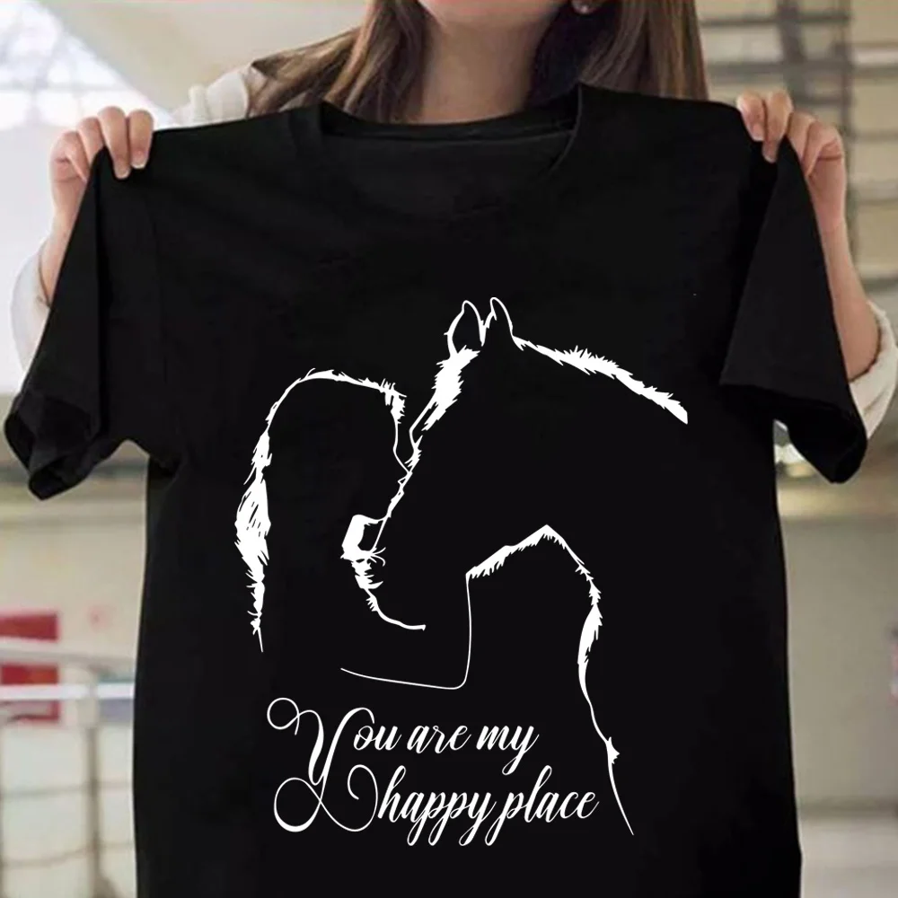 Top Trends: Funny Horse And Girl You Are My Happy Place Print T-shirts Summer Short Sleeve Tee Shirts For Women Round Neck Shoppable Styles