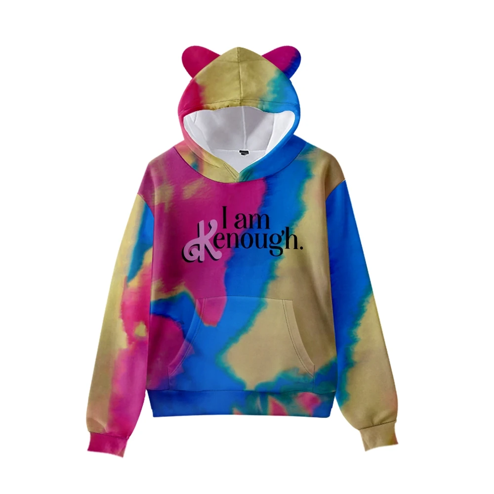 Top Trends: I Am Kenough Merch Cosplay Pullover Cat Ears Hoodie Tie Dye Long Sleeve Female Crop Top 2023 New Movie Women's Clothes Shoppable Styles