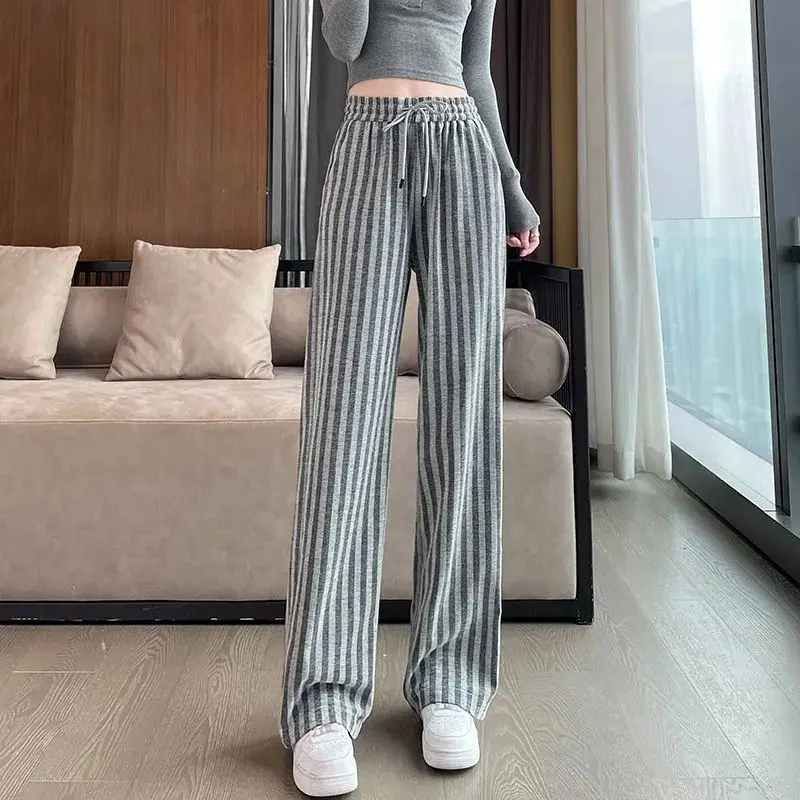 Top Trends: Spring Summer Numb Striped Printing High Waist All-match Wide Leg 2023 New Oversized Streetwear Korean Women's Clothes Trousers Shoppable Styles