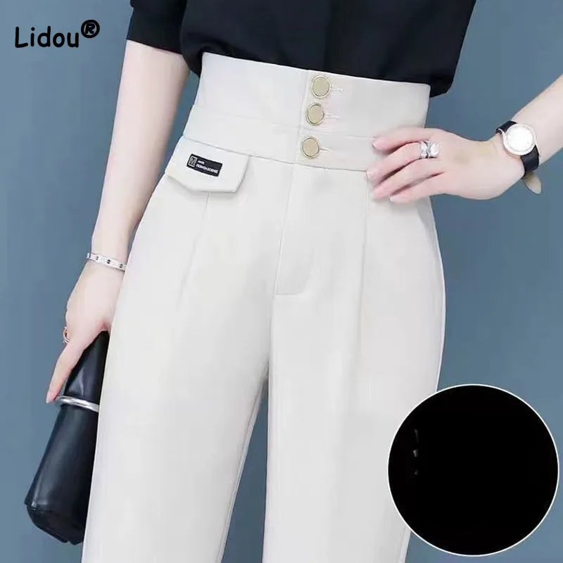 Top Trends: Office Lady Fashion Button Spliced High Waist Pants Spring Autumn Women&#039;s Clothing Casual All-match Solid Color Harem Trousers Shoppable Styles