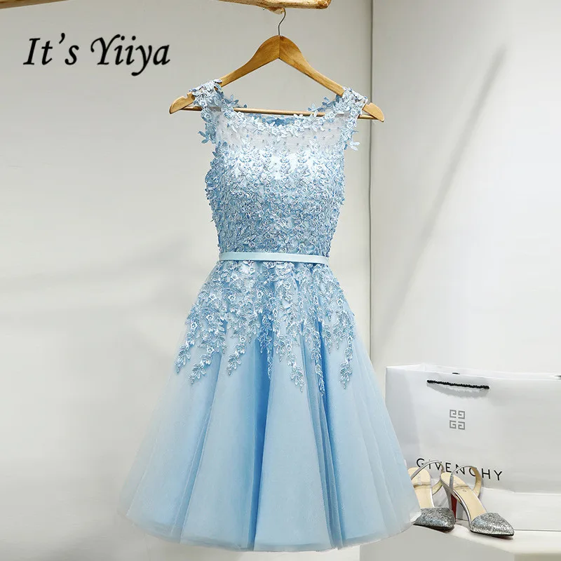 Top Trends: It's YiiYa Prom Dress Embroidery Beading Illusion Short Wedding Formal Dresses Appliques Flowers Knee Length Party Gown LX073-1 Shoppable Styles