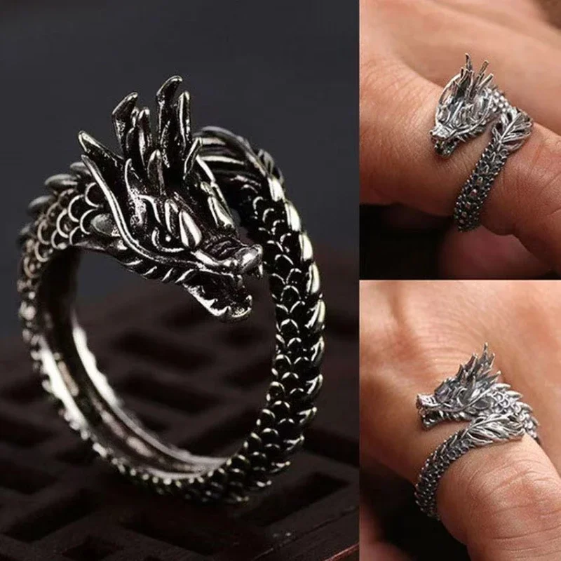 Top Trends: Vintage Dragon Adjustable Rings For Men Retro Gothic Animal Finger Opening Ring Punk Hiphop Party Fashion Jewelry Accessories Shoppable Styles