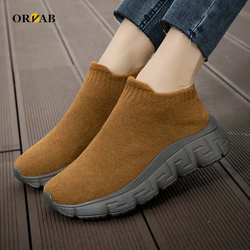 Top Trends: Designer Women Sock Shoes Tenis Feminino Flannel Socks Sneakers Women Autumn Winter Platform Shoes Zapatillas Mujer Basket Femme Shoppable Styles