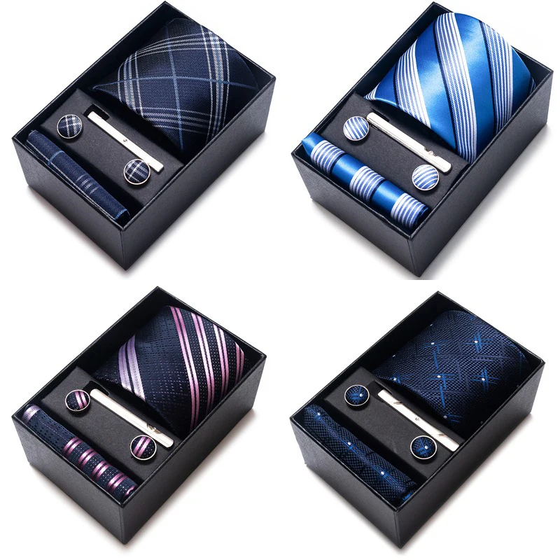 Top Trends: Mix Colors Brand Wholesale Silk Tie Pocket Squares Cufflink Set Necktie Gift Box For Wedding Business Suit Accessories Fit Group Shoppable Styles