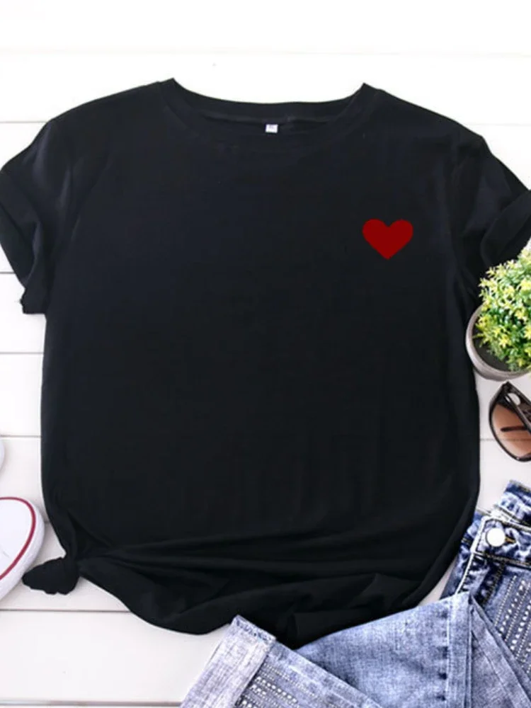 Top Trends: On Chest Little Red Heart Print T Shirt Women Short Sleeve O Neck Loose Tshirt Summer Women Tee Shirt Tops Camisetas Mujer Shoppable Styles