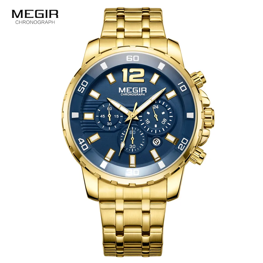 Top Trends: Megir Men's Gold Stainless Steel Quartz Watches Business Chronograph Analgue Wristwatch For Man Waterproof Luminous 2068GGD-2N3 Shoppable Styles - Image 2