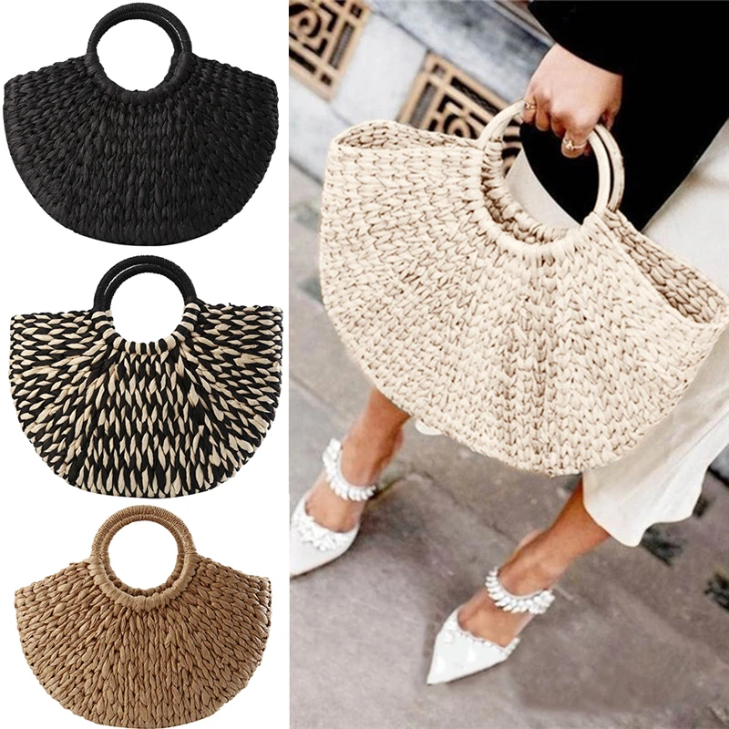 Top Trends: Women Handbag Rattan Wicker Straw Woven Half-round Bag Large Capacity Female Casual Travel Tote Fashion Bolsos Shoppable Styles