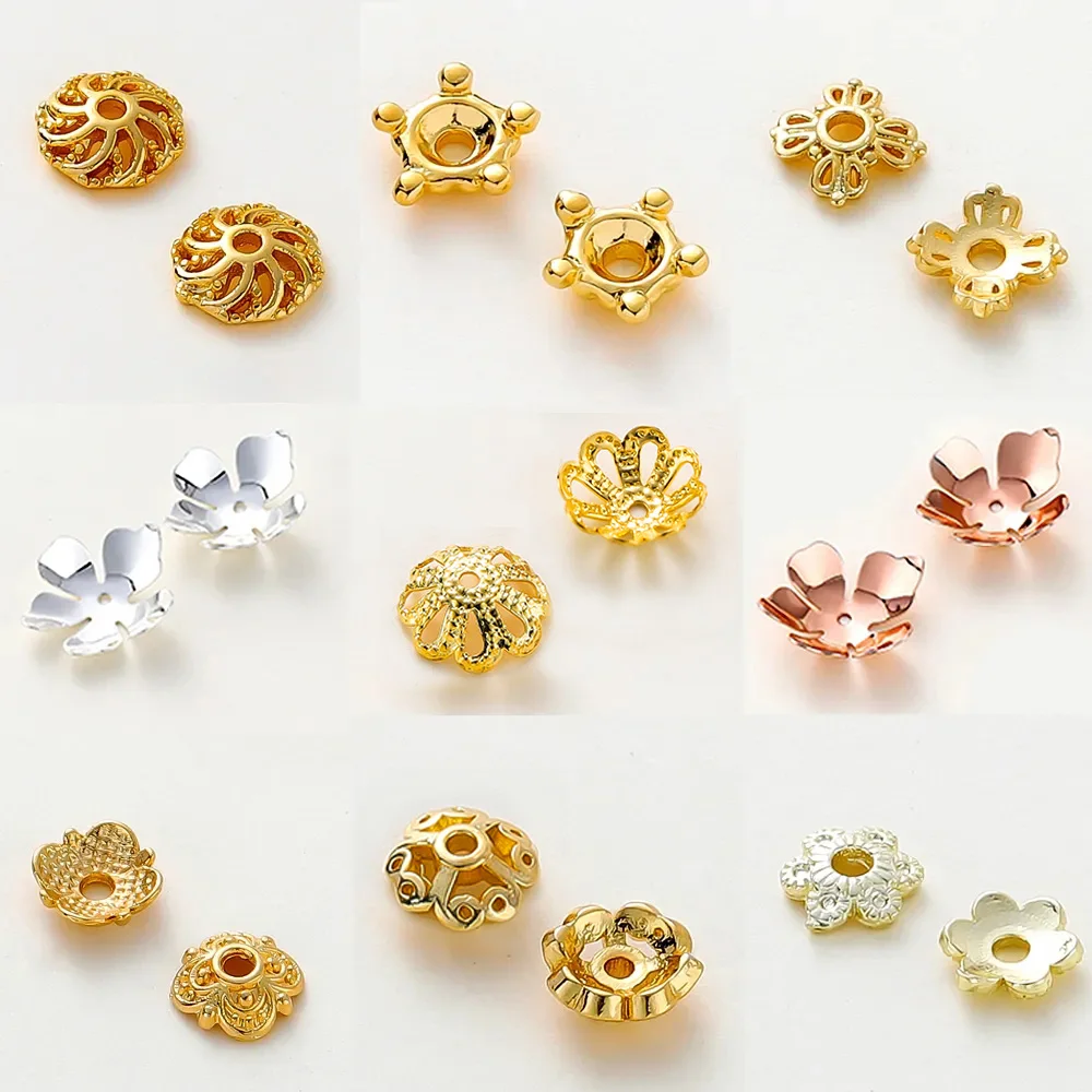 Top Trends: 10 / 20 / 100Pcs 18K Gold Brass Flower Tree Leaf Round Beads Caps Tessal Caps Jewelry Beads Making Supplies Diy Findings Accessories Shoppable Styles