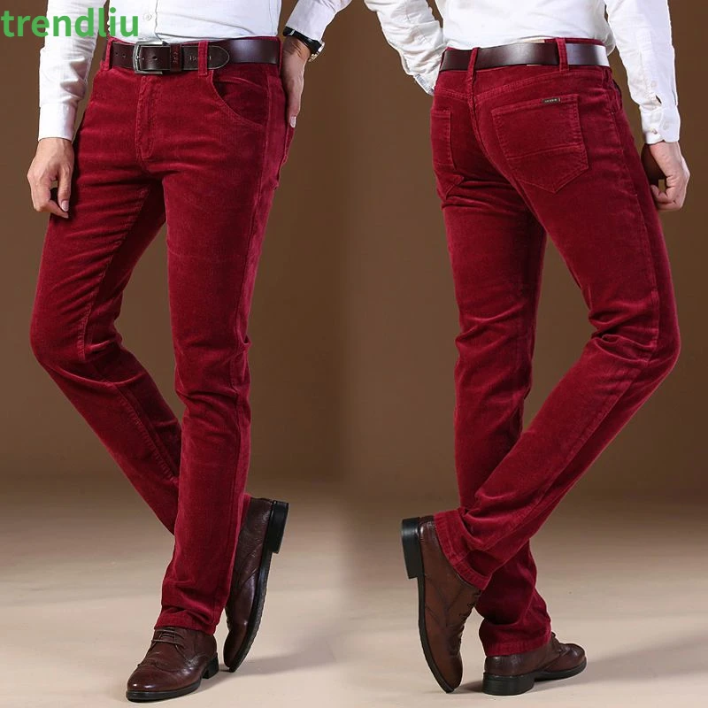 Top Trends: Autumn Winter New Men's Corduroy Casual Pants Business Fashion Solid Color Elastic Regular Fit Big Yards Male Straight Trousers Shoppable Styles