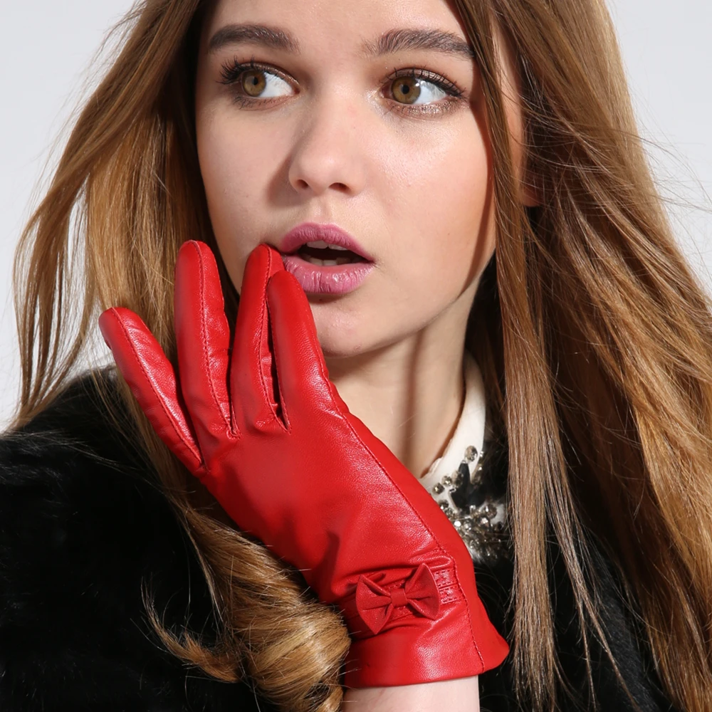 Top Trends: GOURS Winter Real Leather Gloves Women Red Genuine Goatskin Gloves With Fleece Lining Warm Driving Fashion Bowknot New GSL006 Shoppable Styles