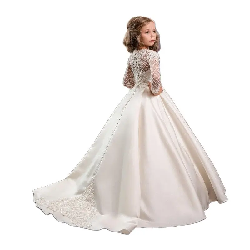 Top Trends: White Flower Girl Dresses For Weddings Banquet Dress Girl Beaded Birthday First Communion Dresses Petals Long Sleeves Ball Gown Shoppable Styles