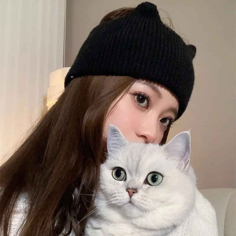 Top Trends: 2023 New New Net Red Cute Cat Ears Hair Band Female Face Mask Hair Band Simple Wild Non-slip Knitted Hair Band Shoppable Styles - Image 2