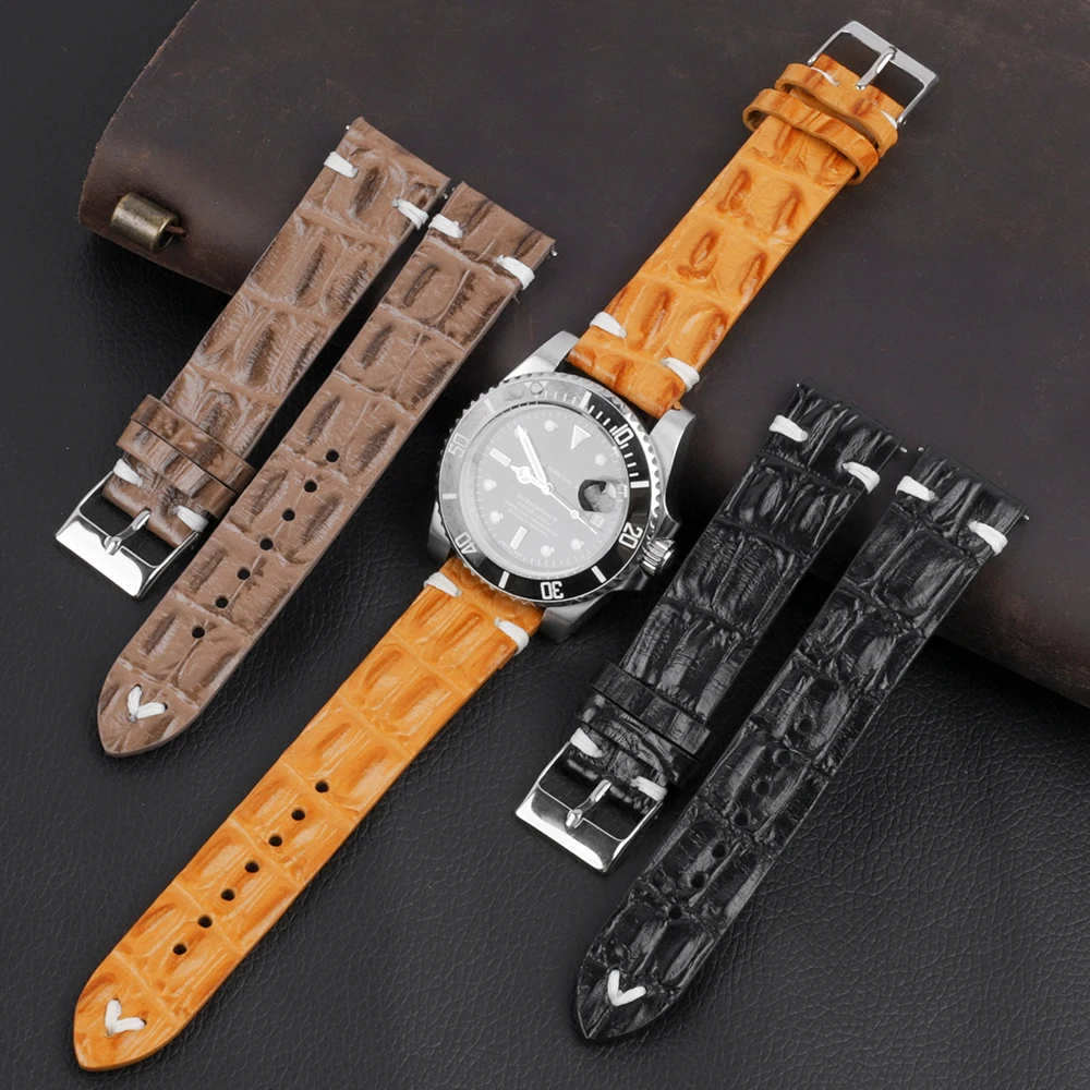 Top Trends: Crocodile Genuine Leather Watch Band Bracelet 18mm 20mm 22mm 24mm Black Coffee Alligator Cowhide Watch Strap For Men Women Shoppable Styles