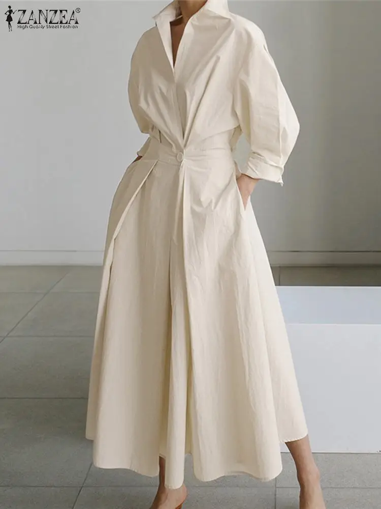 Top Trends: Oversized Elegant Women Spring Sundress ZANZEA Fashion Lapel Neck Long Sleeve Solid Long Shirt Dress OL Vestidos Robe Femme Shoppable Styles