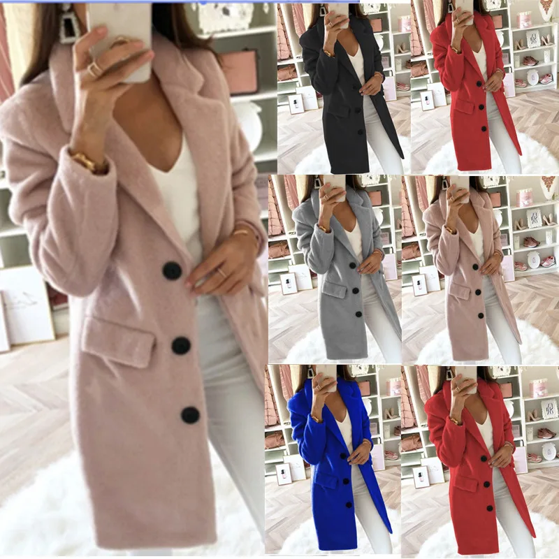 Top Trends: Fashion Wool &amp; Blends Women Winter Outerwear Ladies Coats Turn Down Collar Long Sleeve Double Breasted Woolen Coat For Women Shoppable Styles