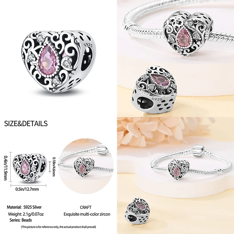 Top Trends: 2024 New In Heart Shaped Pattern Charm Beads Fits Pandora Original Bracelet Women 925 Silver Pendant Bead Jewelry Hot Sale Gift Shoppable Styles - Image 6