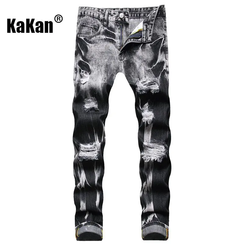 Top Trends: Kakan - New European And American Men&#039;s Straight Leg Jeans With Multiple Holes, Casual Pants, Black Jeans K44-9251 Shoppable Styles