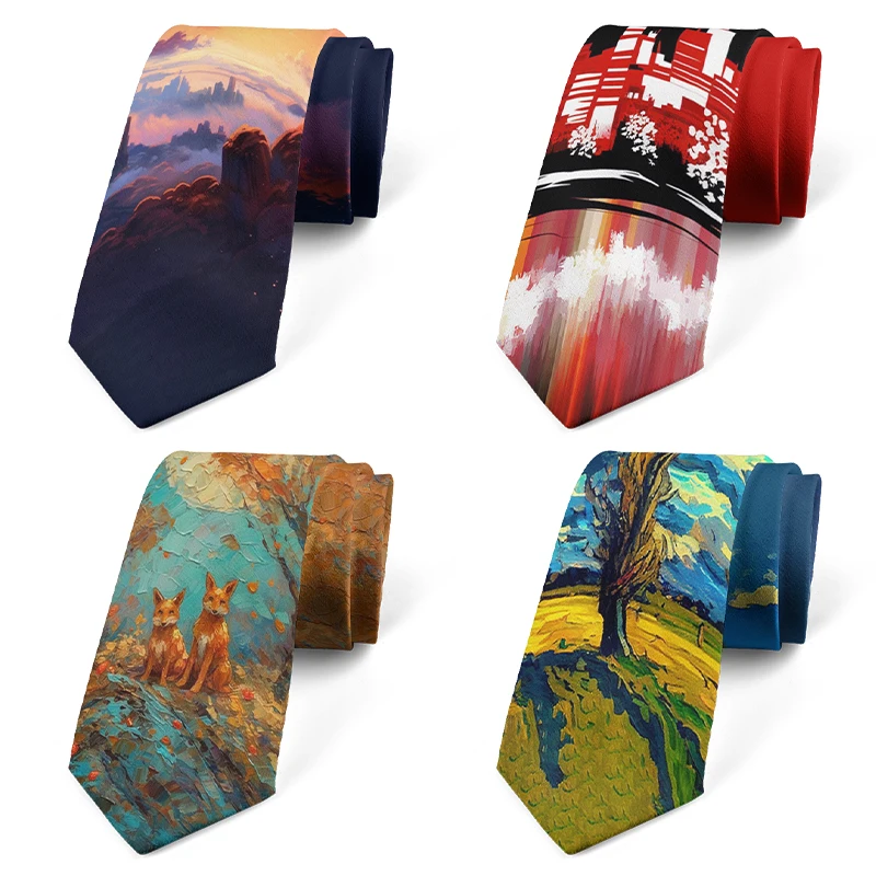 Top Trends: Harajuku Fashion Unisex Tie Classic Oil Painting 3D Printing High-quality Novel Tie Personalized Dating Wedding Party Tie Shoppable Styles