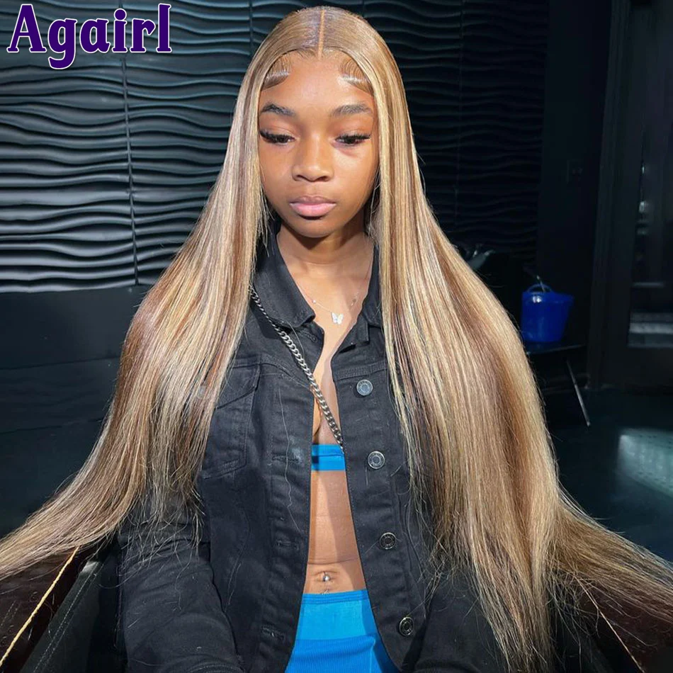 Top Trends: 13X6 Highlight Human Hair Wigs Brazilian Virgin Straight Lace Front Wig Honey Blonde With Black Highlight 13x4 Lace Frontal Wig Shoppable Styles