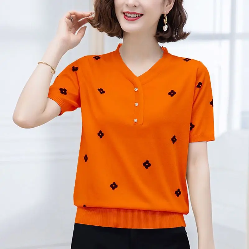 Top Trends: Fashion V-Neck Spliced Button Loose Embroidery Blouse Women&#039;s Clothing 2023 Summer New Oversized Casual Pullovers Commuter Shirt Shoppable Styles