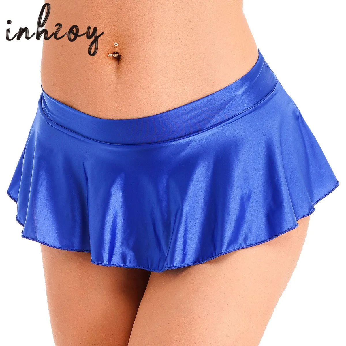 Top Trends: Womens Glossy Ruffled Skirt Sexy Oil Satin Shiny Low Rise Miniskirt Workout Cheer Booty Dancewear Pole Dancing Clubwear Shoppable Styles