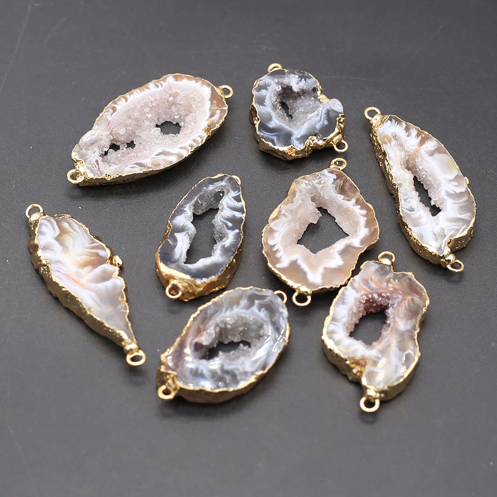 Top Trends: Natural Stone Pendant Irregular Marine Agate Slice Two Hole Connector Exquisite Charms For Jewelry DIY Necklace Bracelet Making Shoppable Styles