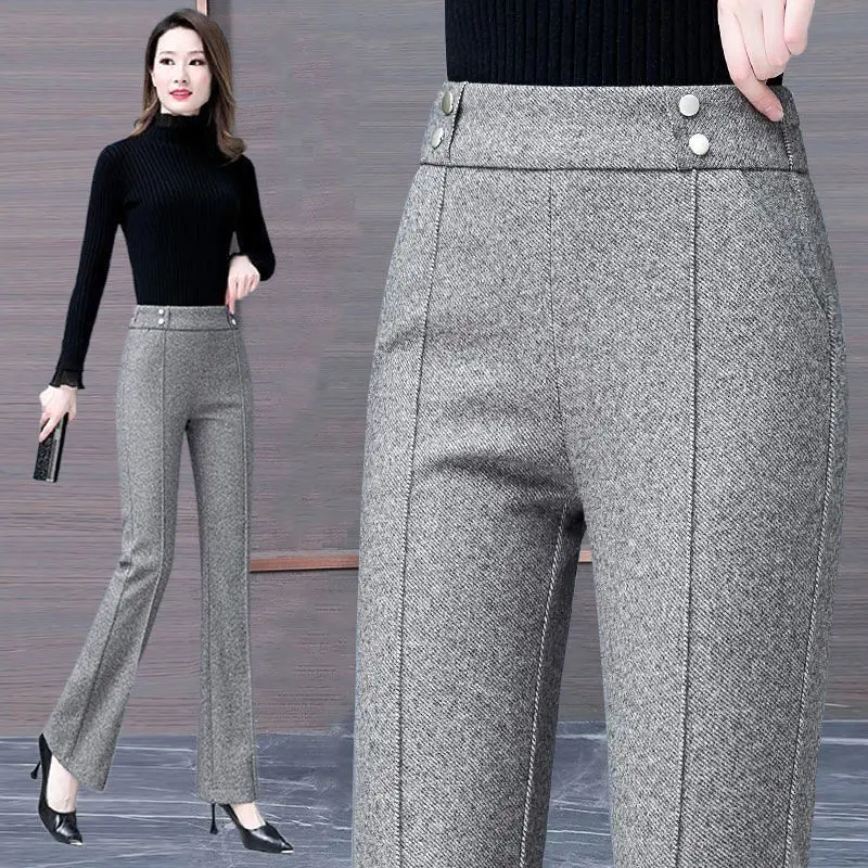 Top Trends: Office Lady Loose Flare Pants Autumn Winter Korean Woman Clothing Pockets Patchwork High Waist Fashion Solid Casual Trousers Shoppable Styles