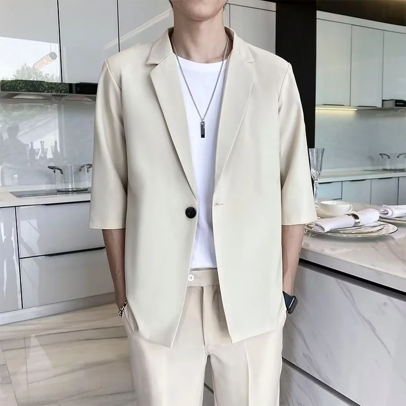 Top Trends: Summer Short Sleeve Blazer Men Slim Fit Fashion Social Mens Dress Jacket Korean Casual Suit Jacket Mens Office Formal Blazer Shoppable Styles