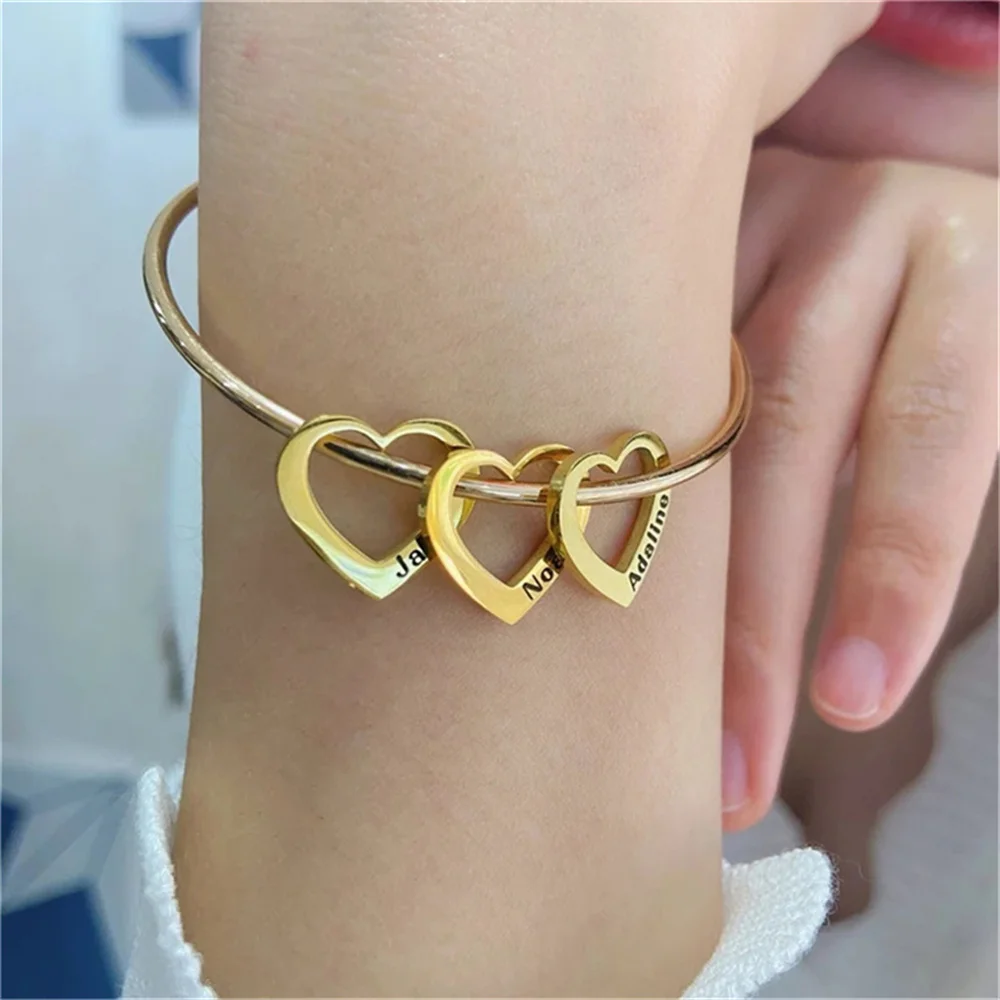 Top Trends: Customized Engraving Name Heart Pendant Bangles For Women Personalized Stainless Steel Bracelet Jewelry Girlfriend Birthday Gift Shoppable Styles