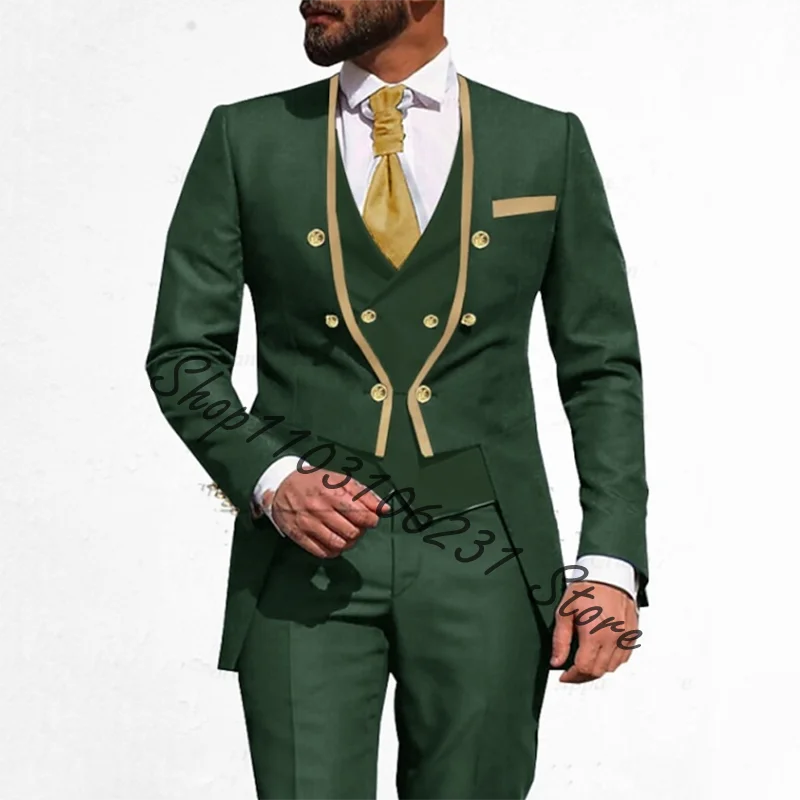 Top Trends: Army Green Men&#039;s Suits Slim Fit 3 Pieces Groom Wedding Travel Daily Casual Suits Men Blazer Vest Pants Costume Homme Mariage Shoppable Styles