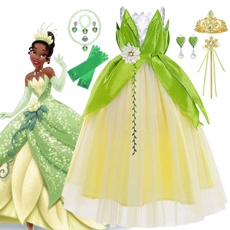 Top Trends: Disney The Princess And The Frog Cosplay Costume For Girls Fancy Tiana Princess Dress Carnival Purim Party Kids Frock Clothing Shoppable Styles