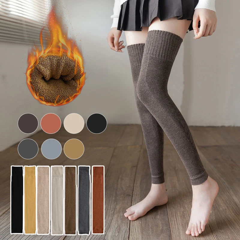 Top Trends: Winter Knitted Wool Warm Socks Cotton Thigh High Over The Knee Stockings Solid Color Thermal Warm Long Socks Sexy Leg Warmers Shoppable Styles