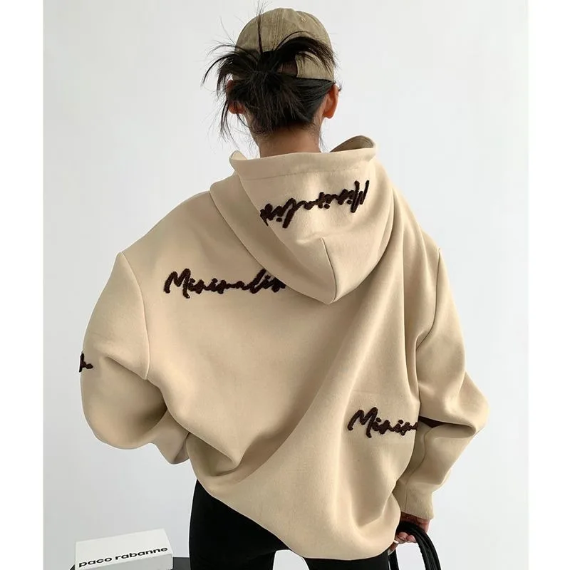 Top Trends: American Niche Original Design Trendy Brand Embroidery 2023 New Hooded Sweatshirt For Women Oversize Loose Couple Style Jacket Shoppable Styles