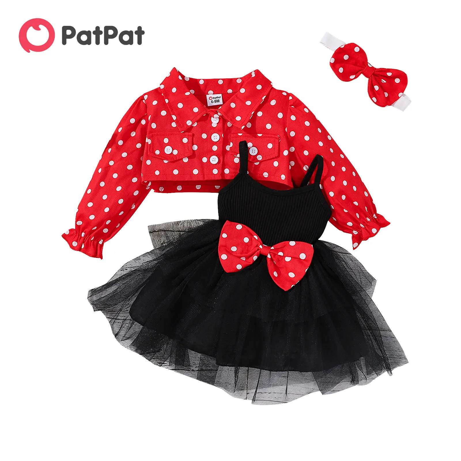 Top Trends: PatPat Dresses Party Dress Baby Girl Clothes 100% Cotton Long-sleeve Infant Jacket And Rib Knit Mesh Cami 3pcs Set Shoppable Styles