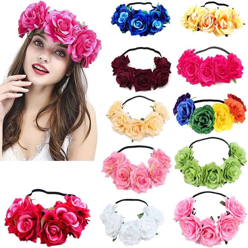 Top Trends: Rose Flower Crown Headbands Women&#039;s Hawaiian Stretch Headband Floral For Garland Party Festival Hair Garland Wedding Headpieces Shoppable Styles