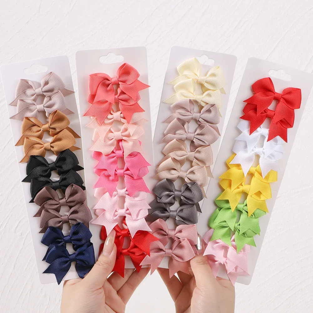 Top Trends: 10Pcs / lot Kids Solid Color Ribbon Baby Bows Hair Clips For Baby Girls Handmade Bowknot Hairpin MiNi Barrettes Hair Accessories Shoppable Styles