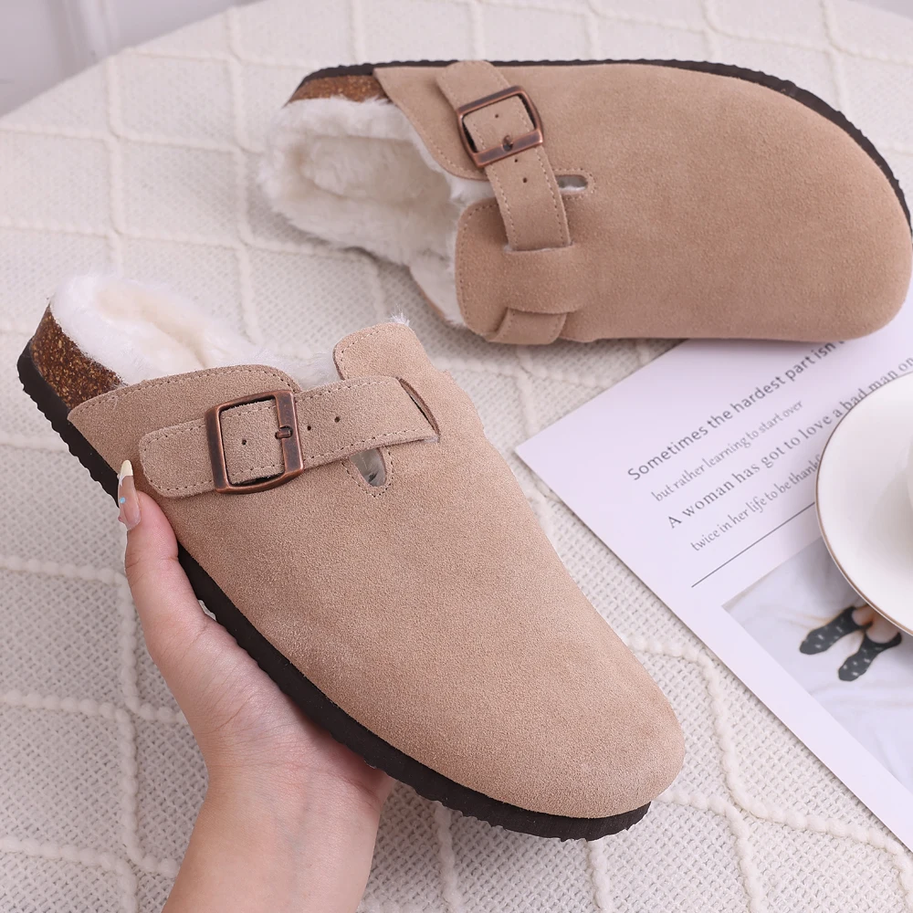 Top Trends: Kidmi Unisex Classic Fur Clog For Women Winter Suede House Slippers Female Cork Footbed Cozy Mule Slippers And Adjustable Buckle Shoppable Styles