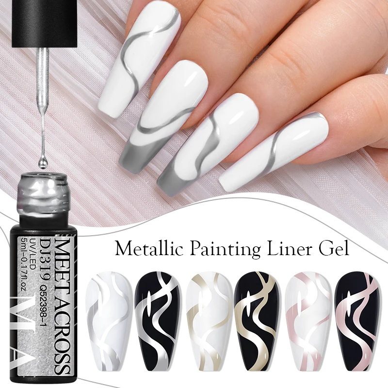 Top Trends: MEET ACROSS 5ml Painting Liner Gel Polish Super Bright Metallic Silver Mirror Gel Nail Polish Painting Lines Nail Art Tools Shoppable Styles