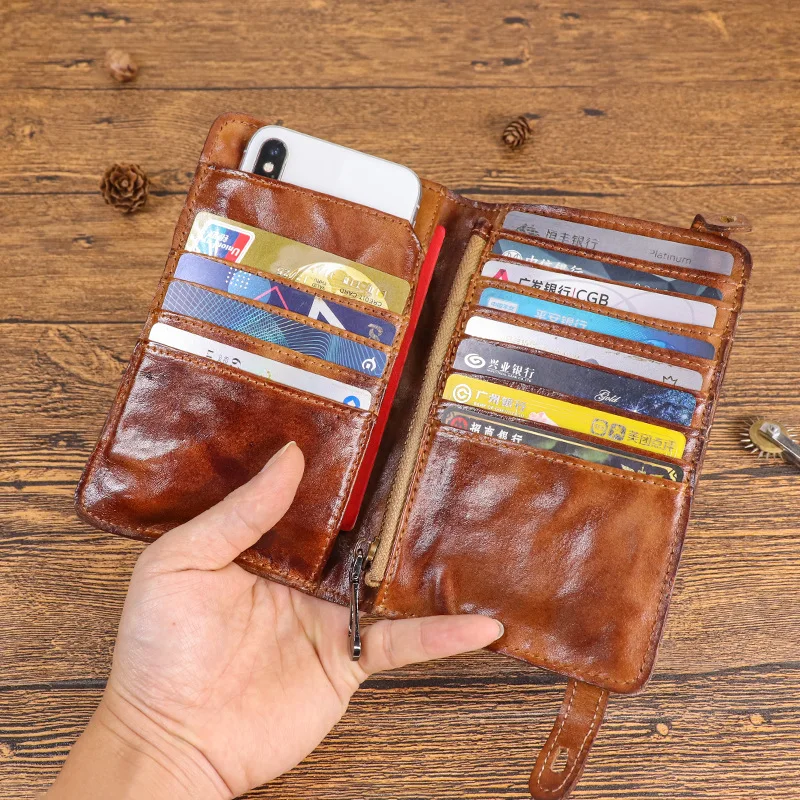 Top Trends: Genuine Leather Wallet Men High Capacity Male Long Money Bag Bifold Purse Phone Pocket Multi-card Ticket Clip Card Holder New Shoppable Styles