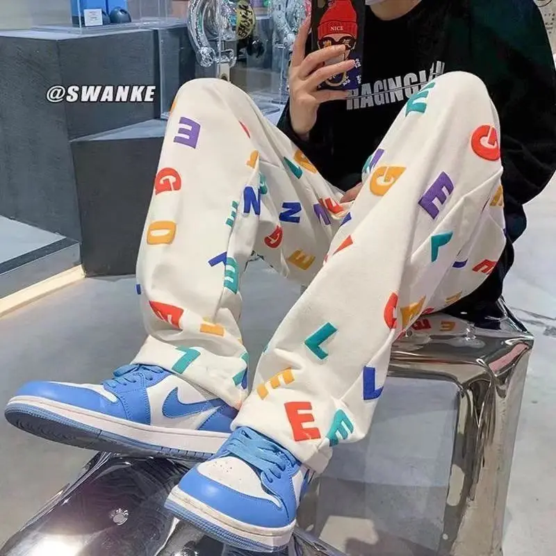 Top Trends: High Street Fashion Printing Letter Design Brand Wide Leg Casual Long Pants Men's Loose Hip Hop Street All-match Male Pants Shoppable Styles