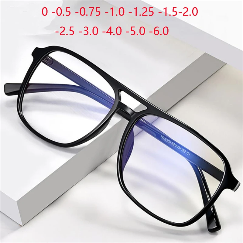 Top Trends: Square Finished Myopia Glasses Anti-blue Light Big Frame Double Beam Myopes Lunettes Diopter 0 -0.5 -0.75 -1.0 -2.0 -2.5 T -6.0 Shoppable Styles