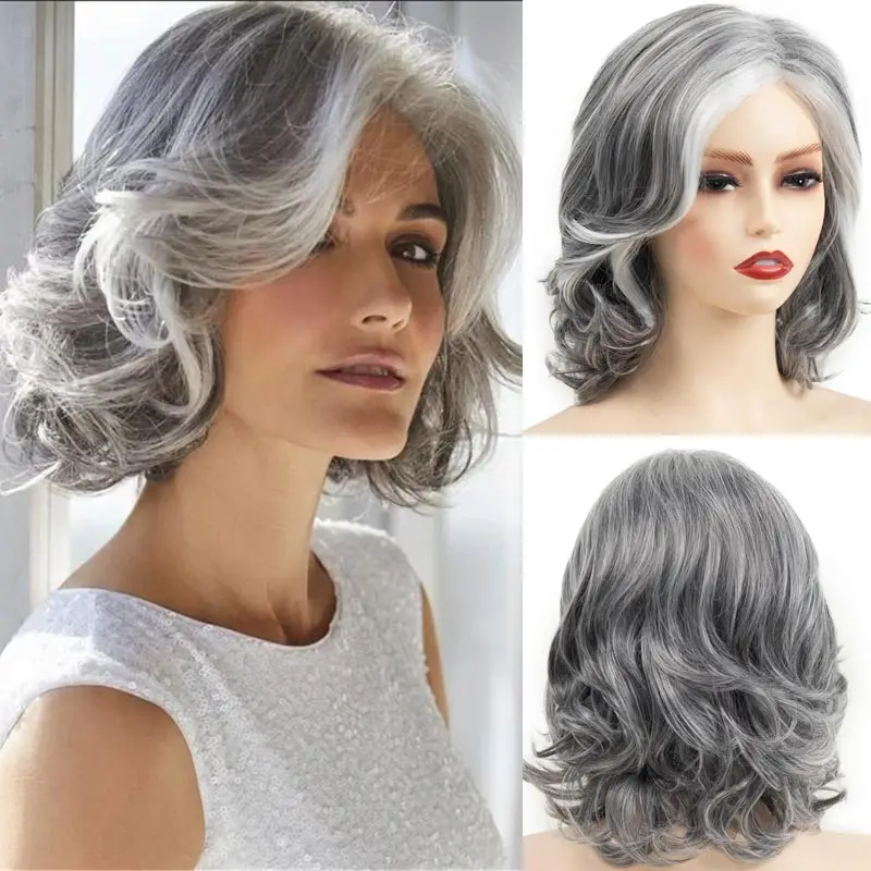 Top Trends: Women's Fashion Wigs Grey Big Curly Wigs Natural Loose Wave Short Synthetic Bob Hair Cosplay Party Silver White Mommy Wigs Shoppable Styles